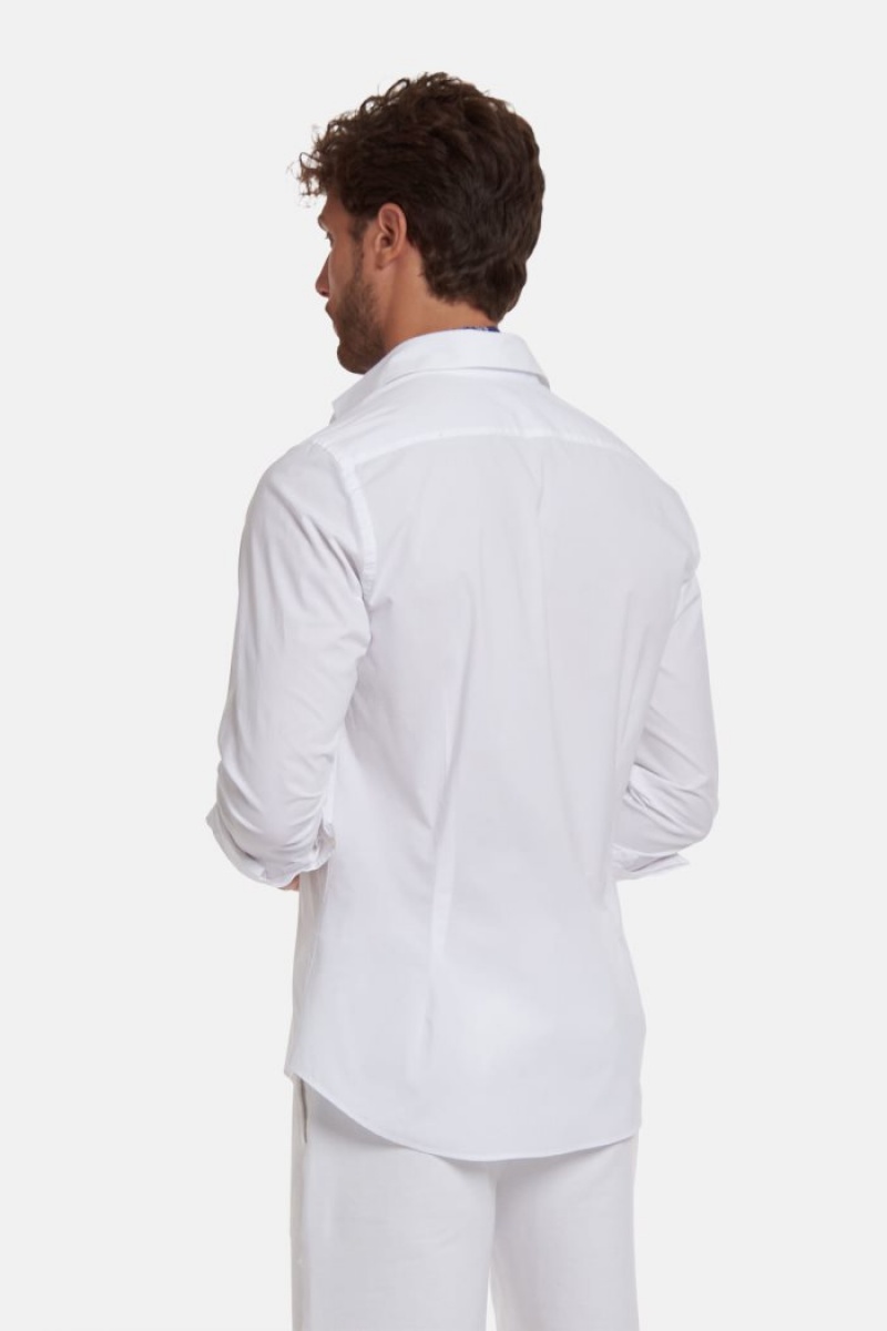 White La Martina Slim-fit Stretch Cotton Men Shirts USA | OUO-1588