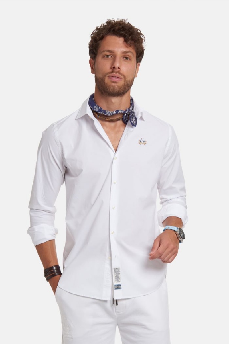 White La Martina Slim-fit Stretch Cotton Men Shirts USA | OUO-1588