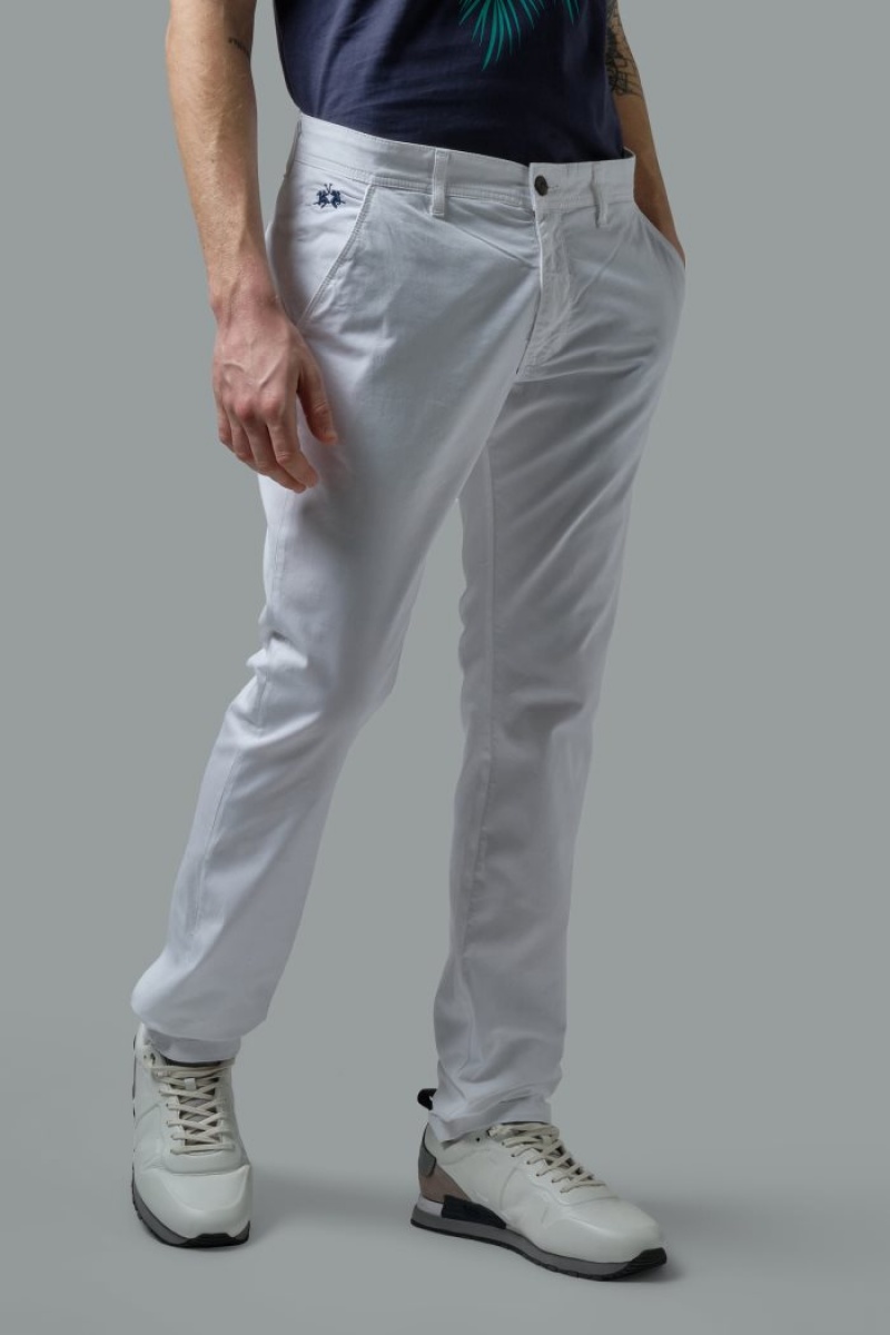 White La Martina Slim-fit Stretch Cotton Men Trousers USA | QRE-2439