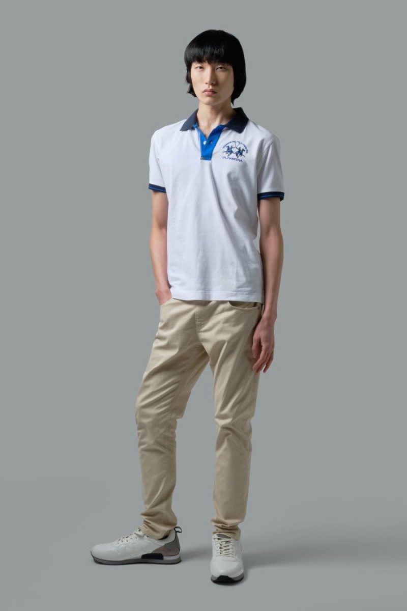 White La Martina Slim-fit Stretch Piqué Men Polo Shirt USA | JFV-7384