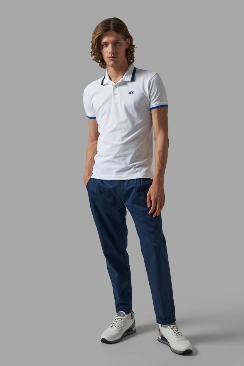 White La Martina Slim-fit Stretch Piqué Men Polo Shirt USA | GNG-3629