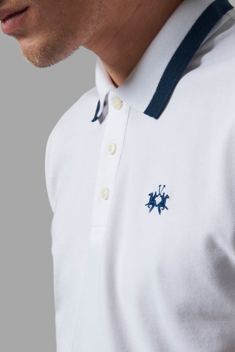 White La Martina Slim-fit Stretch Piqué Men Polo Shirt USA | GNG-3629