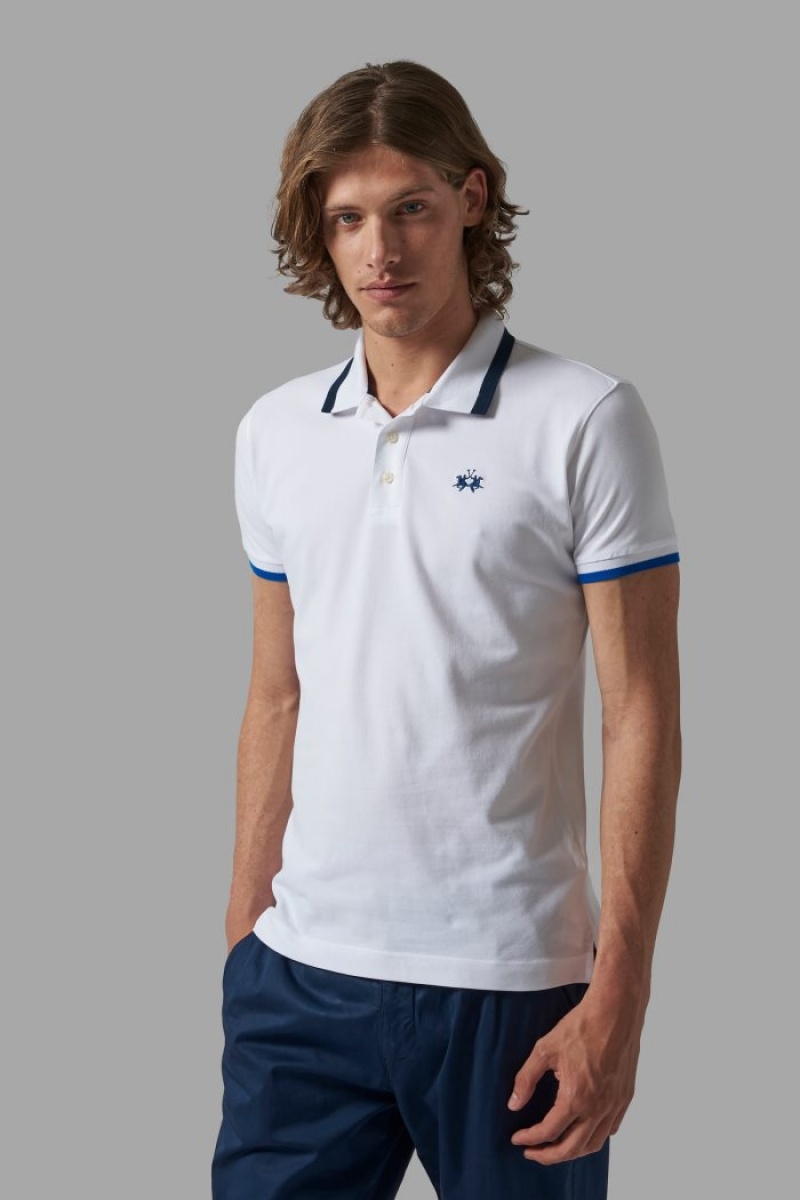 White La Martina Slim-fit Stretch Piqué Men Polo Shirt USA | GNG-3629