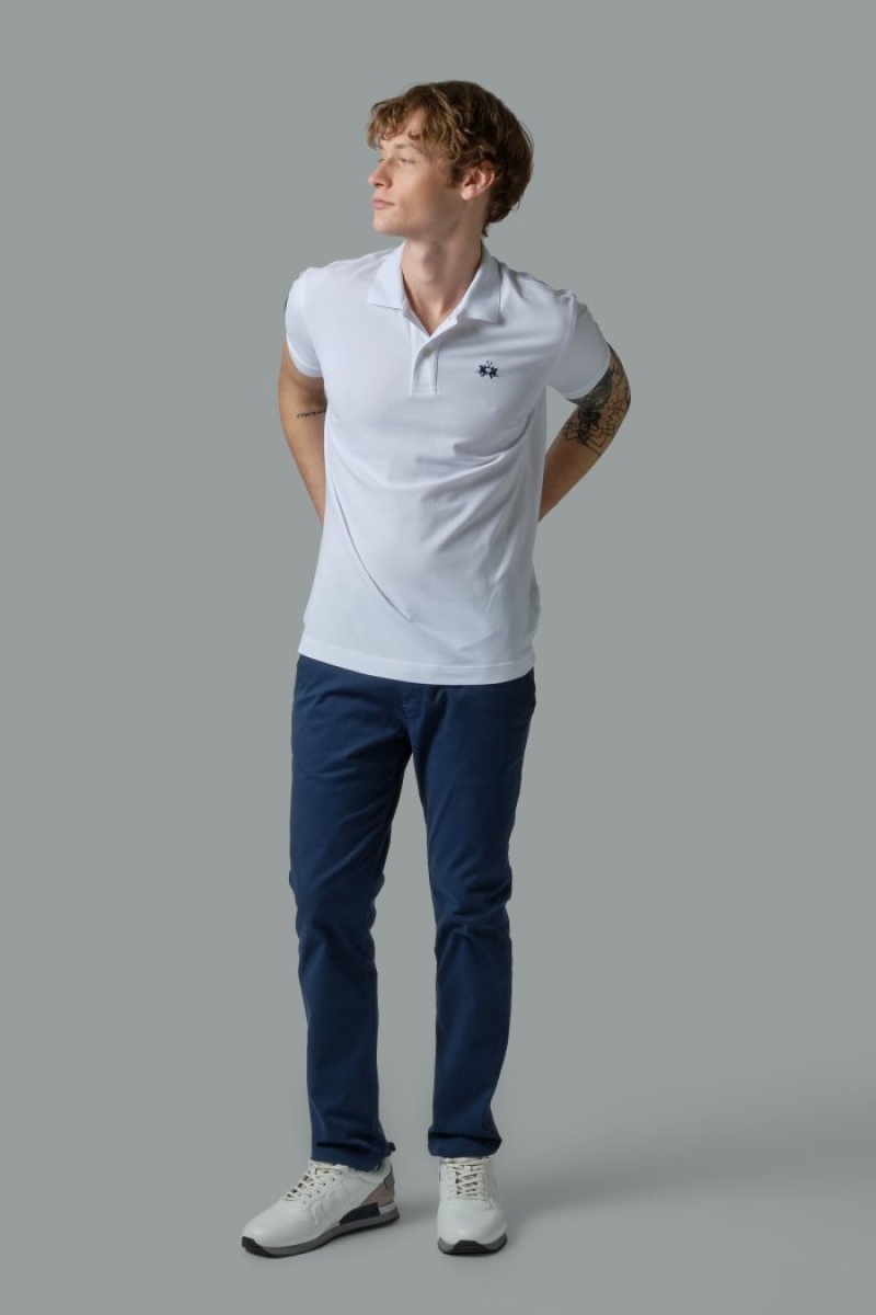 White La Martina Slim-fit Stretch Piqué Men Polo Shirt USA | JOF-6310