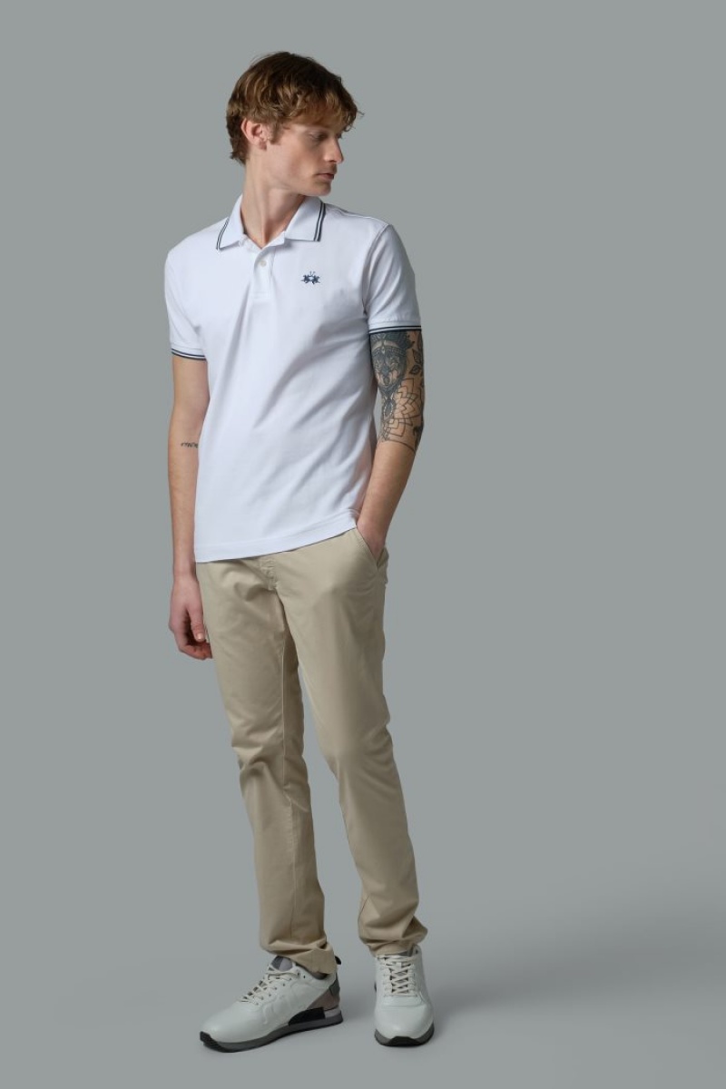 White La Martina Slim-fit Stretch Piqué Men Polo Shirt USA | RMJ-6225