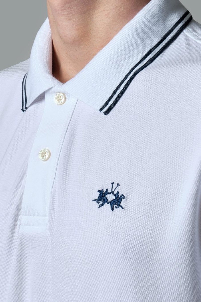 White La Martina Slim-fit Stretch Piqué Men Polo Shirt USA | RMJ-6225