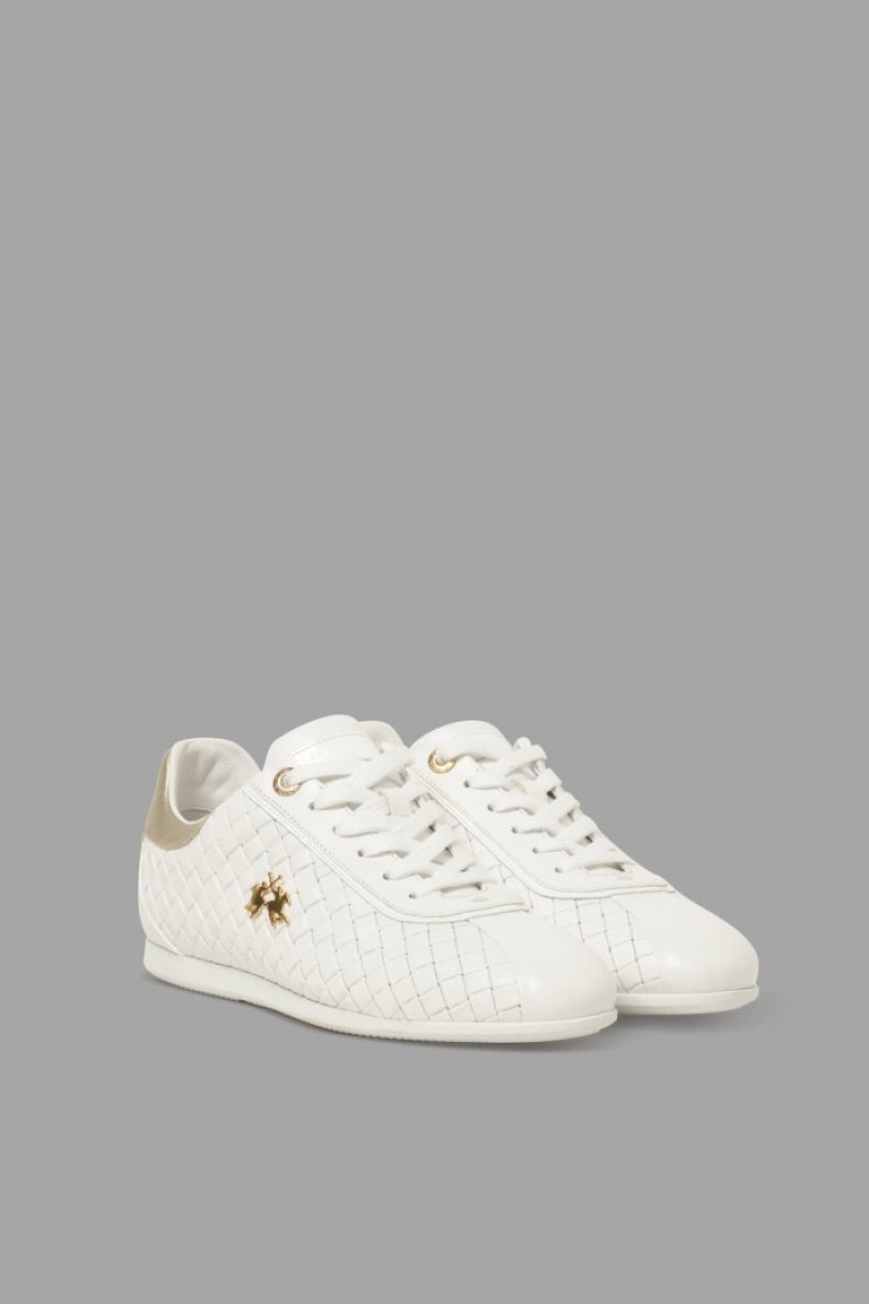 White La Martina Woven Leather Women Sneakers USA | IIG-0709