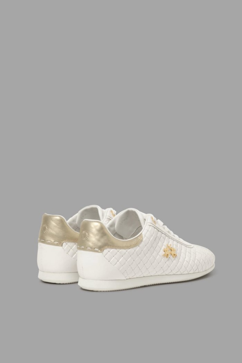 White La Martina Woven Leather Women Sneakers USA | IIG-0709