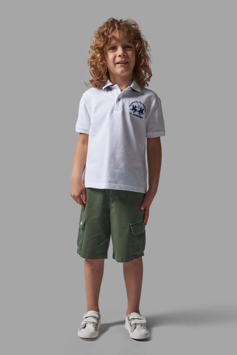 White / Blue La Martina Classic Cotton Kids Polo Shirt USA | AJK-2742