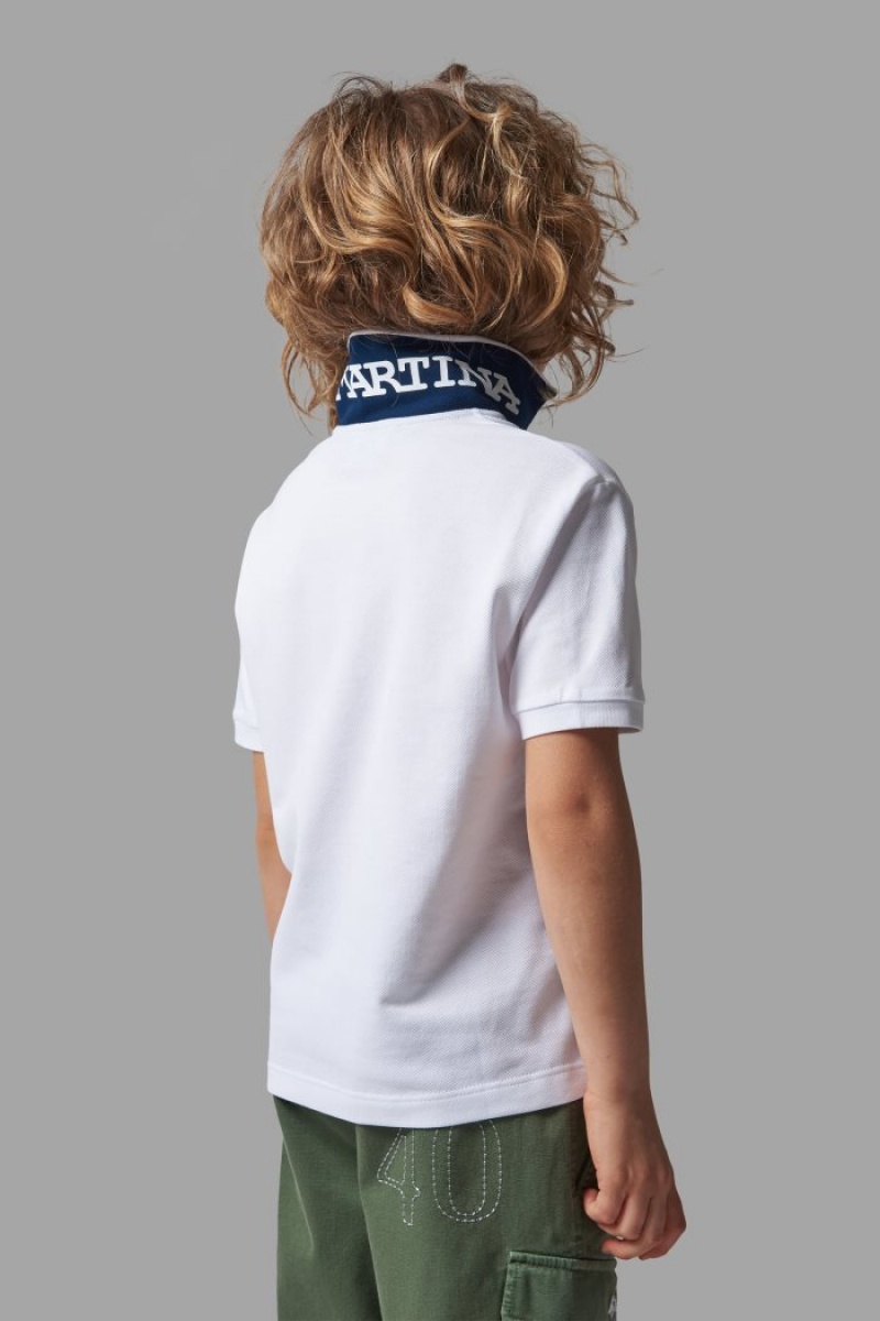 White / Blue La Martina Classic Cotton Kids Polo Shirt USA | AJK-2742