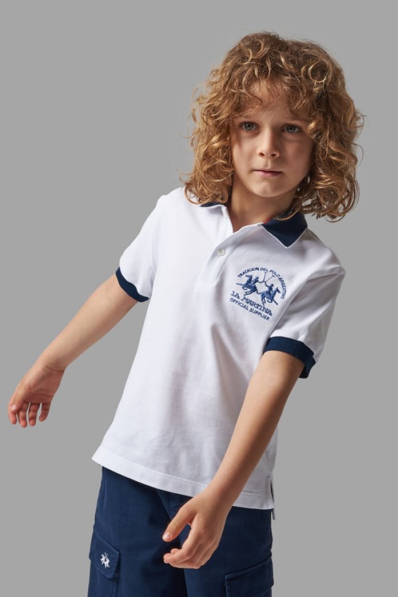 White / Blue La Martina Classic Cotton Kids Polo Shirt USA | PNC-5133