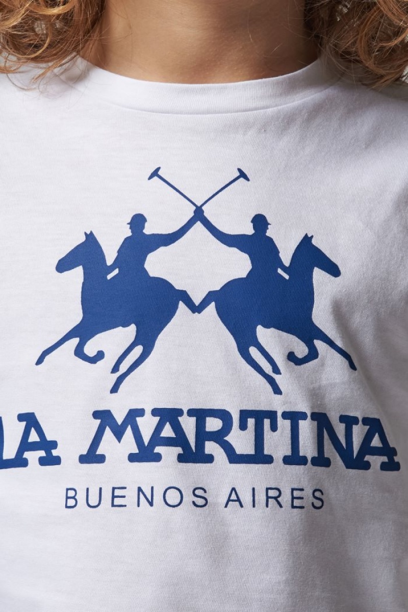 White / Blue La Martina Classic Cotton Kids T Shirts USA | JES-5940