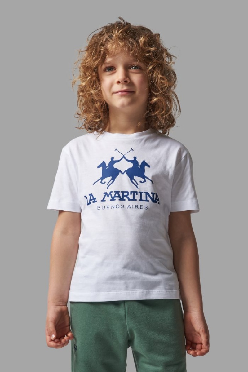 White / Blue La Martina Classic Cotton Kids T Shirts USA | JES-5940