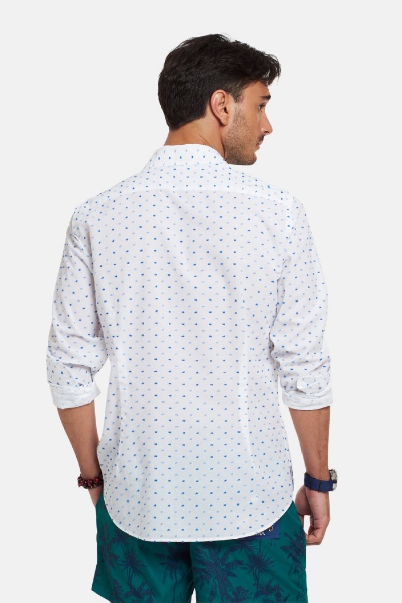 White / Blue La Martina Slim-fit 100% Cotton Men Shirts USA | FGX-4993