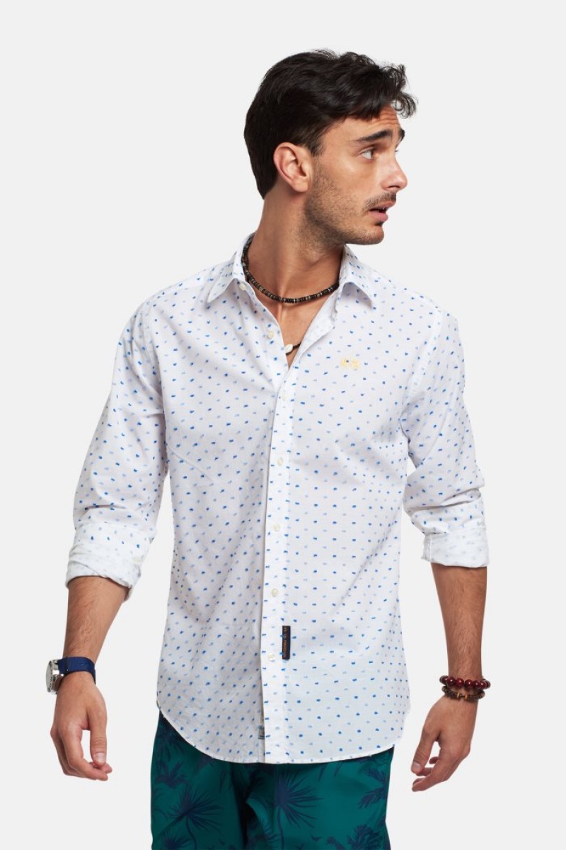 White / Blue La Martina Slim-fit 100% Cotton Men Shirts USA | FGX-4993