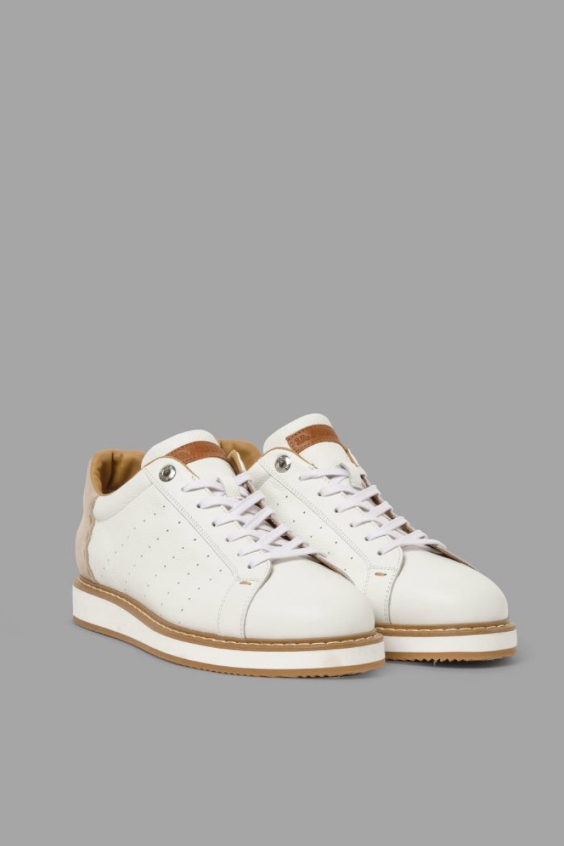 White / Brown La Martina Leather With A Crepe Platform Sole Men Sneakers USA | NPK-5383