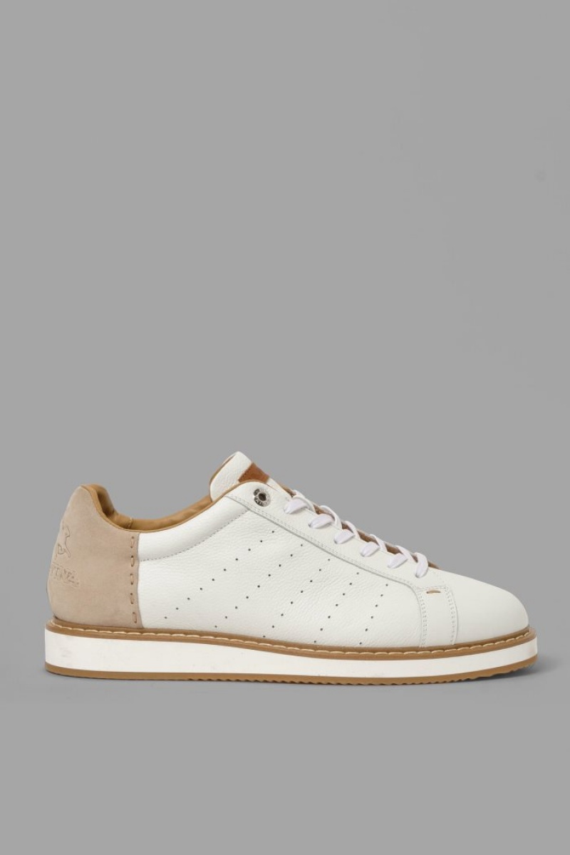 White / Brown La Martina Leather With A Crepe Platform Sole Men Sneakers USA | NPK-5383