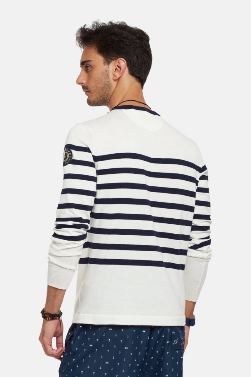 White / Navy La Martina Regular-fit Brushed Cotton Men Sweatshirt USA | SHI-4665