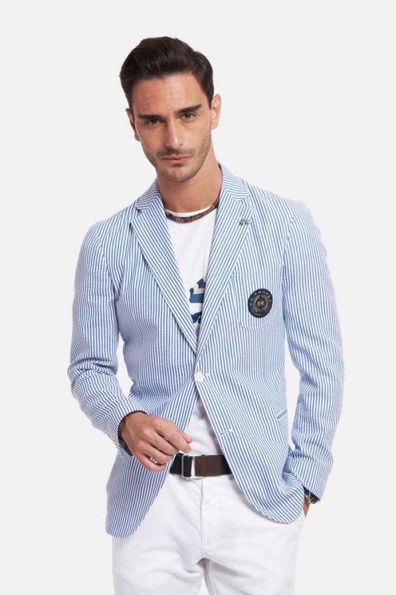 White / Navy La Martina Regular-fit Cotton Men Blazers USA | DVG-0248