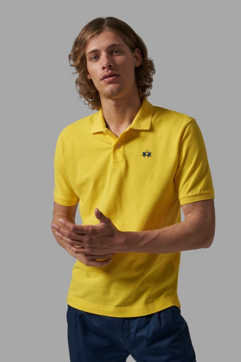 Yellow La Martina Regular-fit Classic Piqué Men Polo Shirt USA | AFC-4433