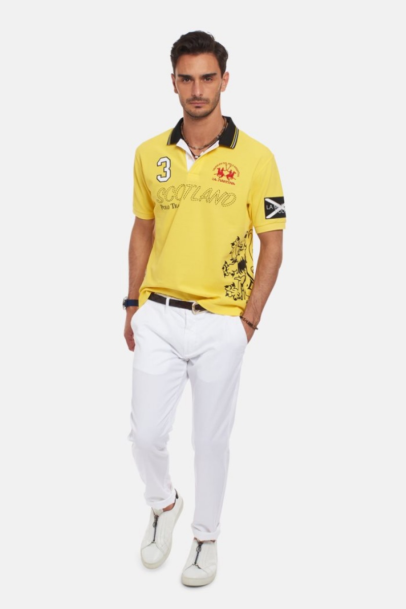 Yellow La Martina Short-sleeved Regular Fit Men Polo Shirt USA | UUR-7946