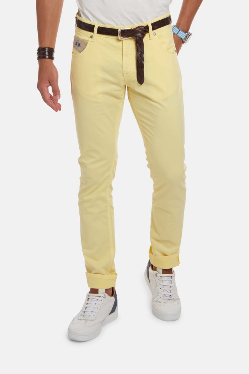 Yellow La Martina Slim-fit Stretch Cotton Men Trousers USA | KYQ-3531