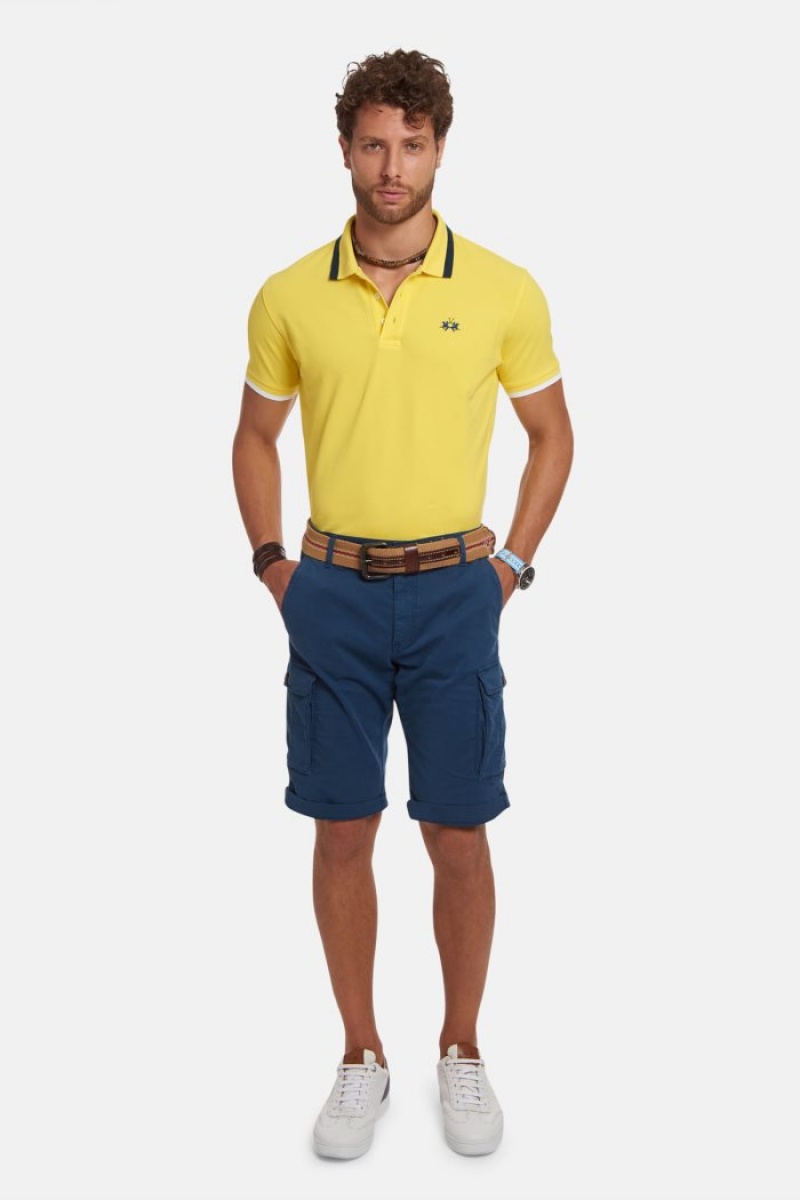 Yellow La Martina Slim-fit Stretch Piqué Men Polo Shirt USA | OXF-2804