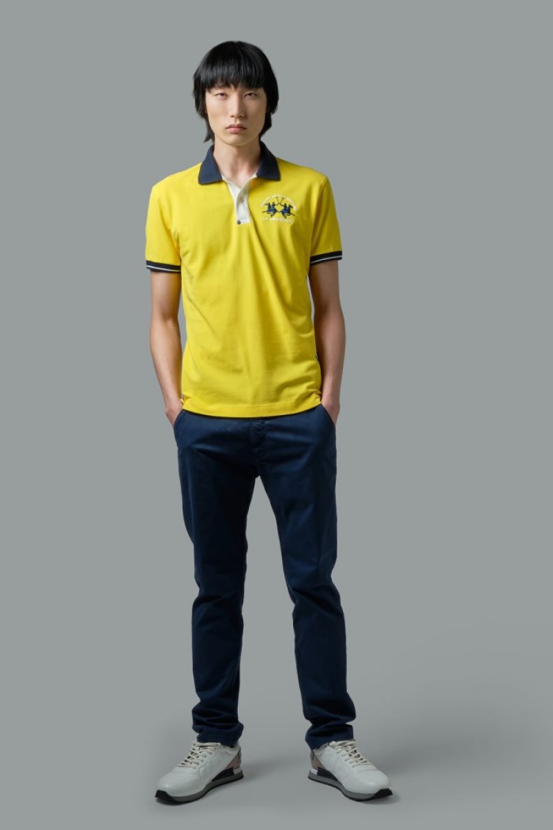 Yellow La Martina Slim-fit Stretch Piqué Men Polo Shirt USA | HSU-1290