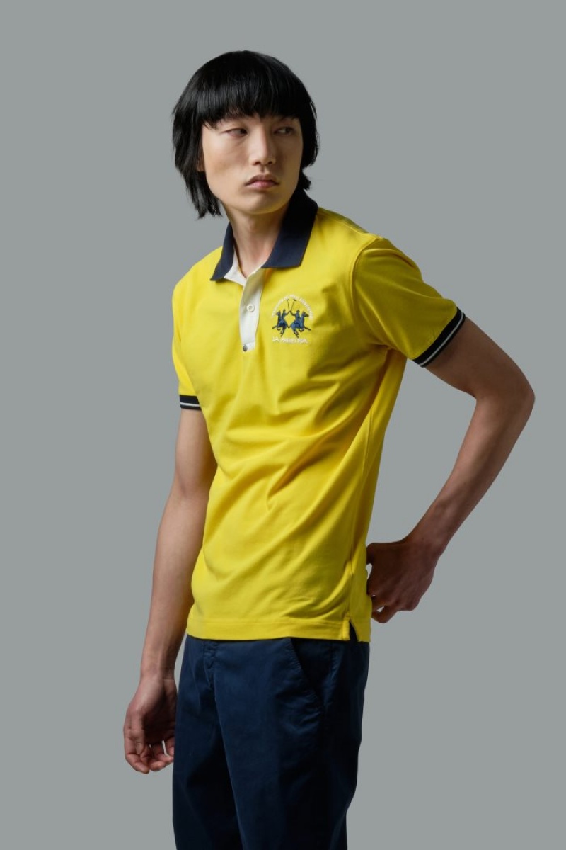 Yellow La Martina Slim-fit Stretch Piqué Men Polo Shirt USA | HSU-1290