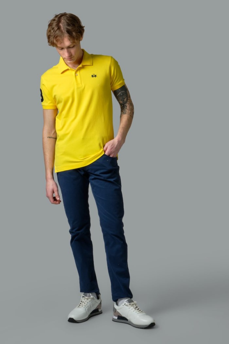 Yellow La Martina Slim-fit Stretch Piqué Men Polo Shirt USA | CNC-2130