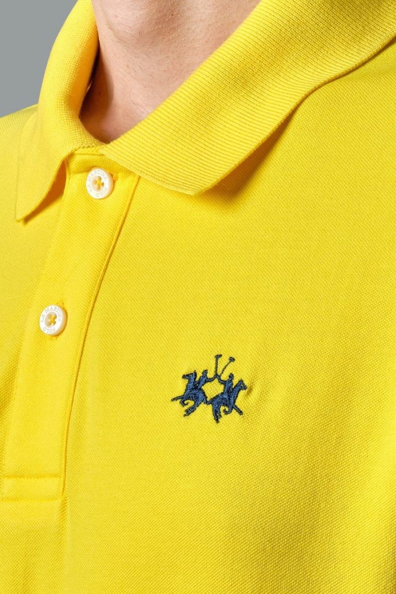 Yellow La Martina Slim-fit Stretch Piqué Men Polo Shirt USA | CNC-2130