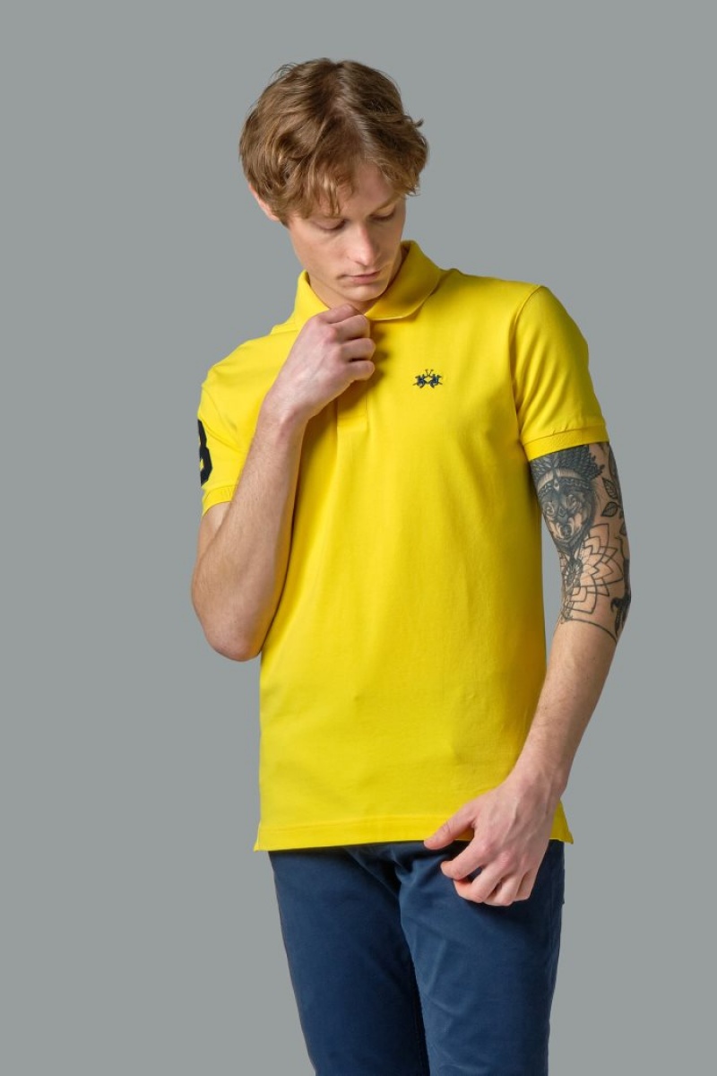 Yellow La Martina Slim-fit Stretch Piqué Men Polo Shirt USA | CNC-2130