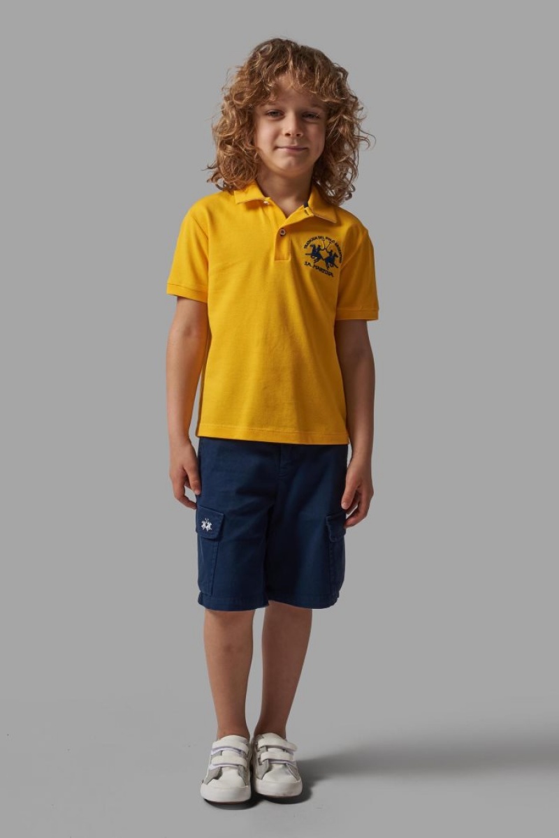 Yellow / White La Martina Classic Cotton Kids Polo Shirt USA | RMZ-1330