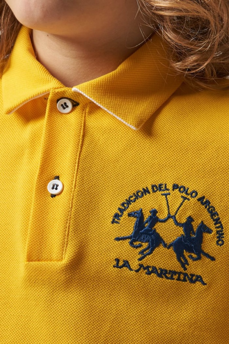 Yellow / White La Martina Classic Cotton Kids Polo Shirt USA | RMZ-1330